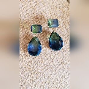 Blue-Green Teardrop Faux Crystal Drop Earrings